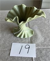 Vintage green pottery handkerchief vase