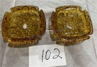 2 Amber "Bubble" Glass Vintage ashtrays
