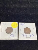 Indian Head Cents 1880 VG & 1898 VG.