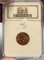 NGC MS65RD 1951 Lincoln Wheat Cent Graded