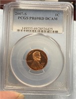 PCGS 2007S PR69RD DCAM Lincoln Cent Graded
