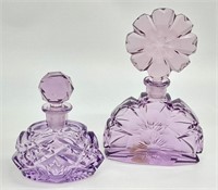 2pc Amethyst Cut Crystal / Glass Perfume Bottles
