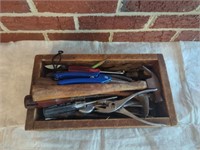 Wood box of miscellaneous tools and metal case