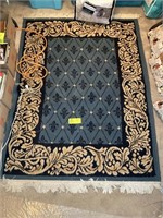 BLACK AND BLUE AREA RUG APPROX 64 IN X 48 IN
