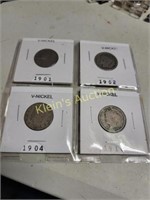 early v nickels lot of 4 coins 1901-10