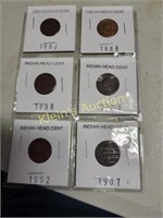indian head pennies cents coins lot 0f 6