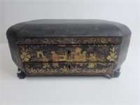 Antique Chinoiserie Black Lacquer Tea Caddy 1860's