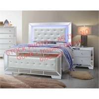 Full Silver White Platform Bed with LED Headboard