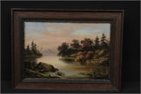 Late 1800's Restored Oil on Canvas "Sunset" in