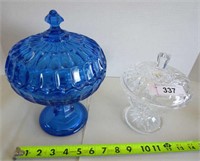 Blue & Crystal Compote Dishes w/ Lids