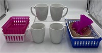 Corelle mugs plastic baskets