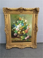 Large 45x54 Floral Oil On Canvas W Ornate Frame