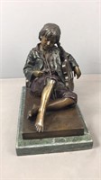 Leon Tharel Sleeping Fiddler Bronze On Marble