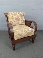 Ethan Allen Wood And Cane Scroll Arm Chair
