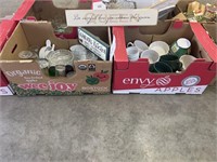 2 Misc box lots- dishes- glassware- signs