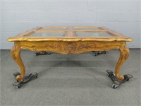 Large Solid Wood Cocktail Table W /4 Glass Inserts