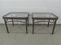 2x The Bid Synthetic Wicker Glass Top Tables