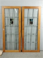 2x The Bid Cherry Stained Glass Cabinet Doors