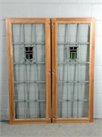 2x The Bid Cherry Framed Leaded Glass Doors