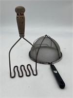 Red handled Potato Masher and wire sifter/strainer