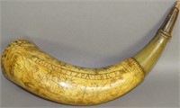 Scrimshaw decorated powder horn of John Fitzpatric