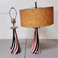 Pair of MCM Pnk & Black Swirl Table Lamps