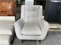GREY LOUNGE CHAIR, BLACK LEGS, GOLD ACCENTS,