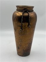 Vintage Hammered Rope Tassel Trim Solid Brass Vase