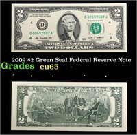 2009 $2 Green Seal Federal Reserve Note Grades Gem