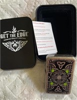 Get the edge  Celtic cross lighter w/ tin new