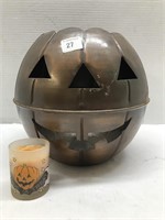 Cute Metal Jack-O-Lantern 11in H 12Rnd Candle
