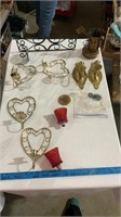 Various decorative wall candle holders, brass