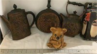 Faux metal kitchen decor, vintage bear honey pot