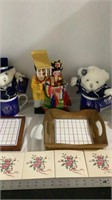 Millennium teddy bear with cups, assorted trivets
