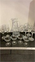 Glass pitcher, millennium champagne glasses and 4