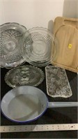 Various platters, cutting board and porcelain