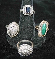 (4) Antique Sterling Ladies Rings - Most