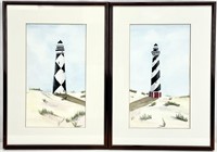 2pc NC Lighthouse Watercolor Paintings, Signed