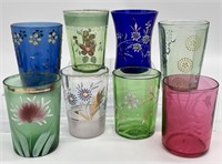 8pc Victorian Enameled Glass Tumblers