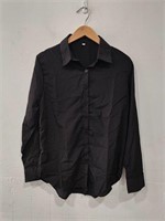($24) Solid Black Shirt Women Casual Loose, L