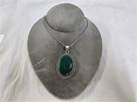 German Silver Green Onyx Pendant Necklace