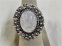 German Silver Rainbow Moon Stone Ring