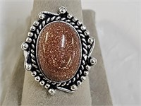 German Silver Red Sun Stone Ring