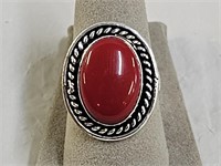German Silver Red Coral Ring