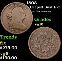 1808 Draped Bust Half Cent 1/2c Grades vg+