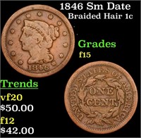1846 Sm Date Braided Hair Large Cent 1c Grades f+