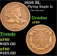 1858 SL Flying Eagle Cent 1c Grades xf