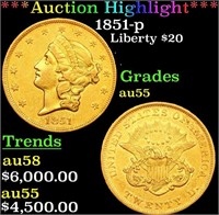 ***Auction Highlight*** 1851-p Gold Liberty Double