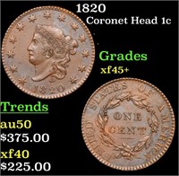 1820 Coronet Head Large Cent 1c Grades xf+++