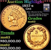 ***Auction Highlight*** 1857-s Three Dollar Gold 3